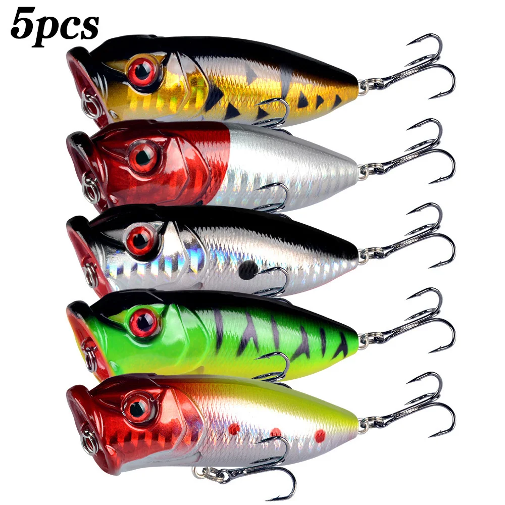 Fishing Lure Popper - 5개입 팝퍼 낚시 미끼 3D 눈